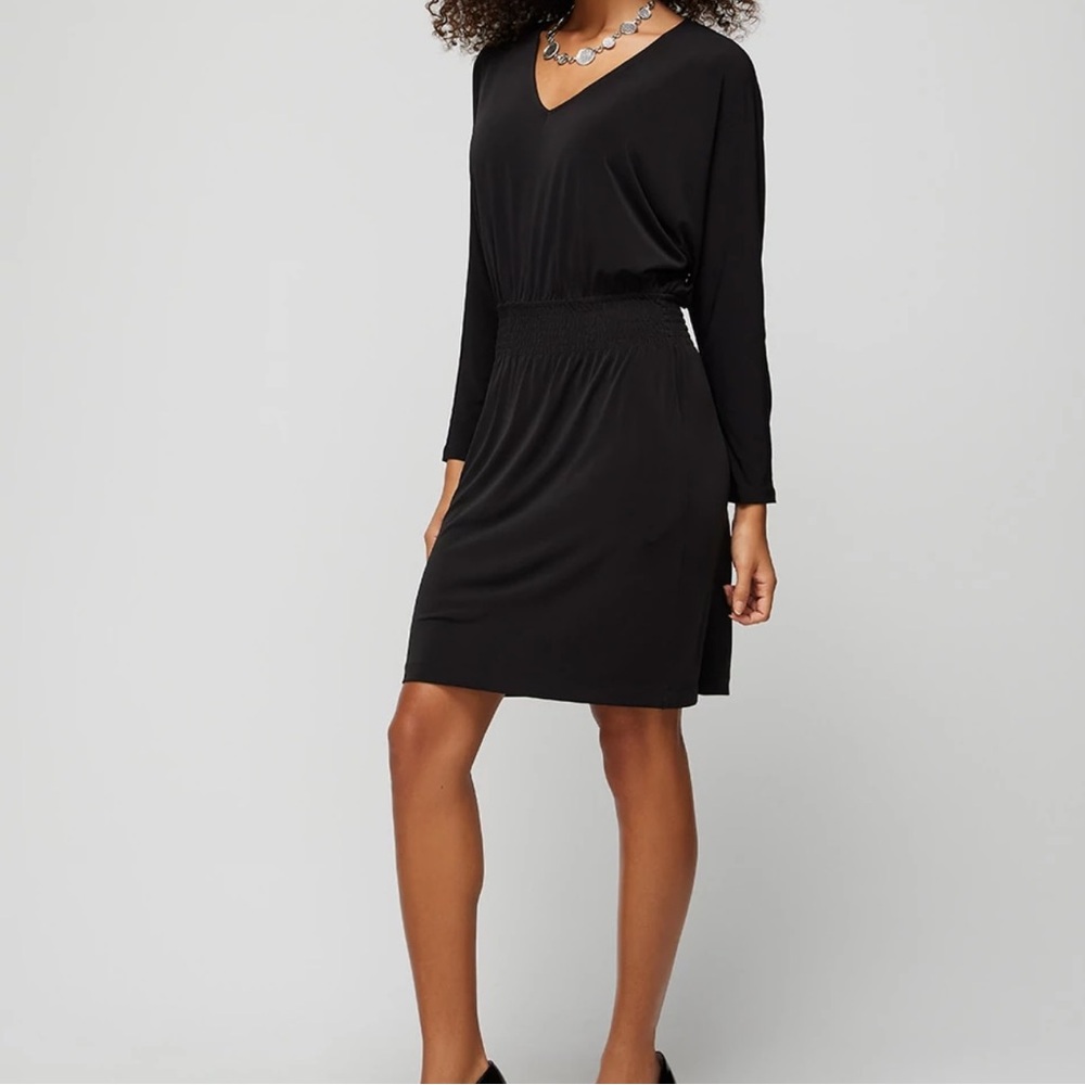 WHBM long sleeve smocked matte jersey dress size L.